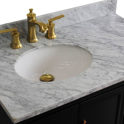 37" Single vanity in Dark Gray finish with White Carrara and oval sink Left door/Left sink