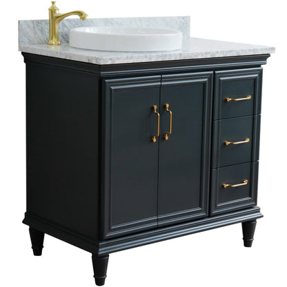 37" Single vanity in Dark Gray finish with White Carrara and round sink Left door/Left sink