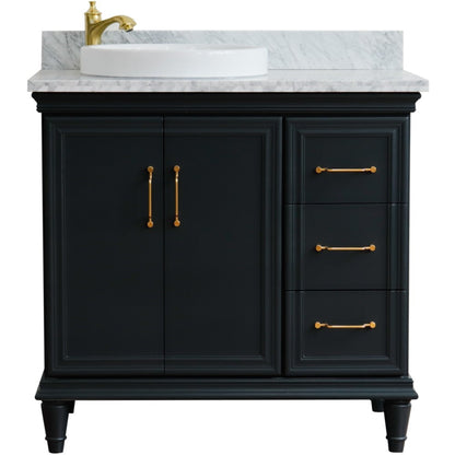 37" Single vanity in Dark Gray finish with White Carrara and round sink Left door/Left sink