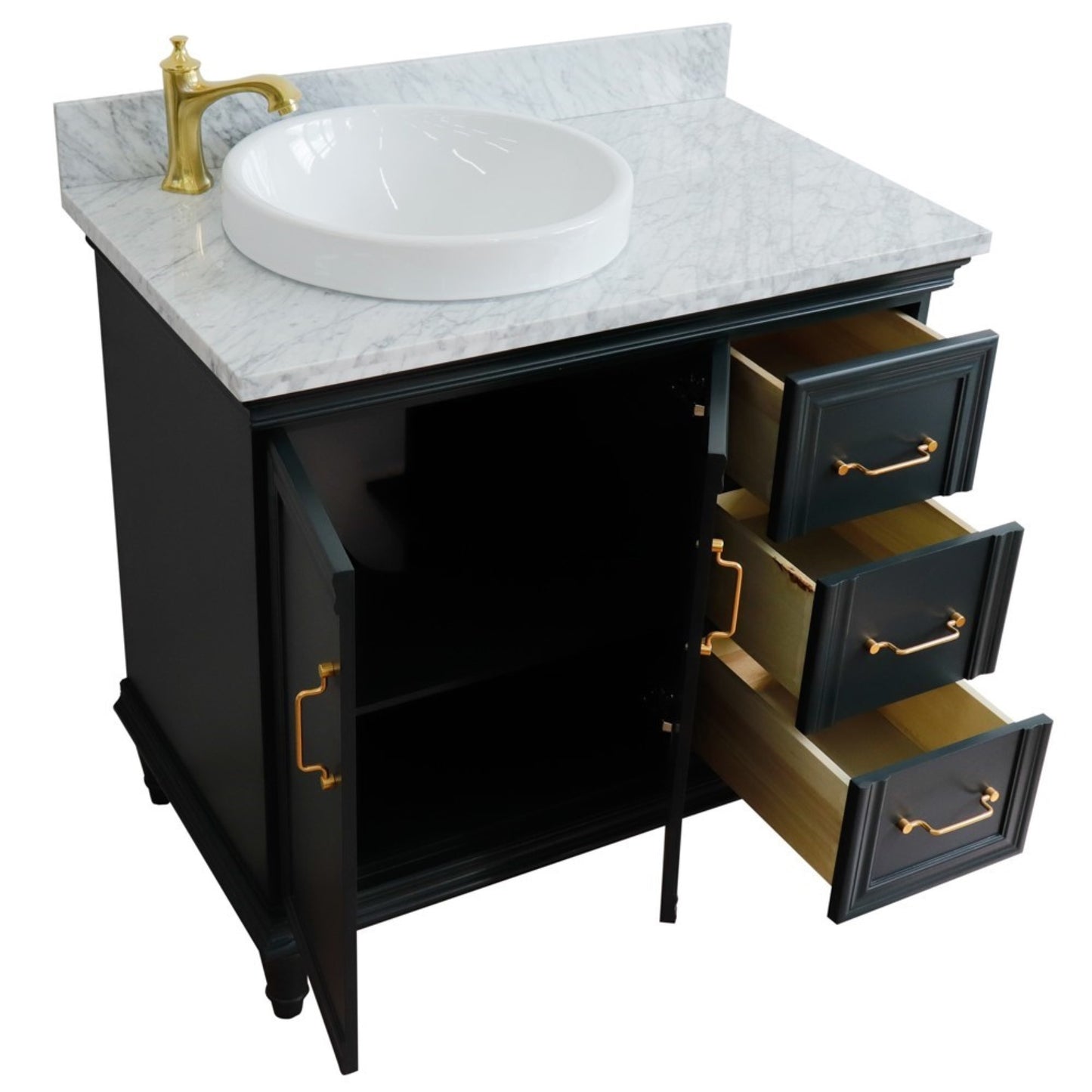 37" Single vanity in Dark Gray finish with White Carrara and round sink Left door/Left sink