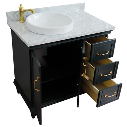 37" Single vanity in Dark Gray finish with White Carrara and round sink Left door/Left sink