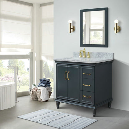 37" Single vanity in Dark Gray finish with White Carrara and rectangle sink Left door/Left sink
