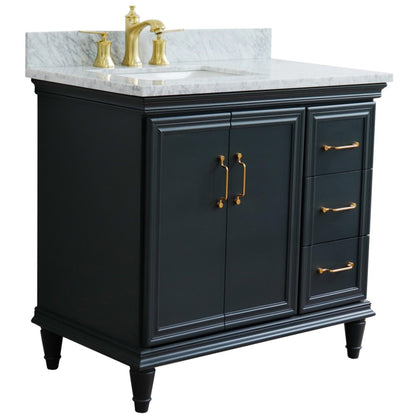37" Single vanity in Dark Gray finish with White Carrara and rectangle sink Left door/Left sink