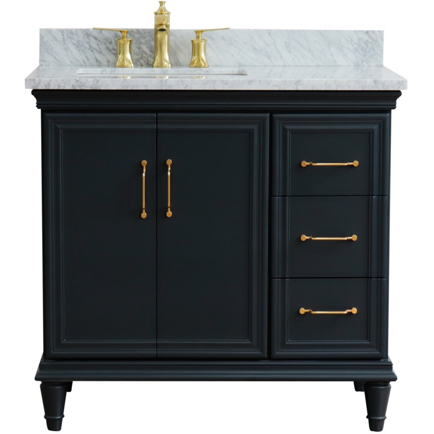 37" Single vanity in Dark Gray finish with White Carrara and rectangle sink Left door/Left sink