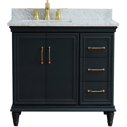 37" Single vanity in Dark Gray finish with White Carrara and rectangle sink Left door/Left sink