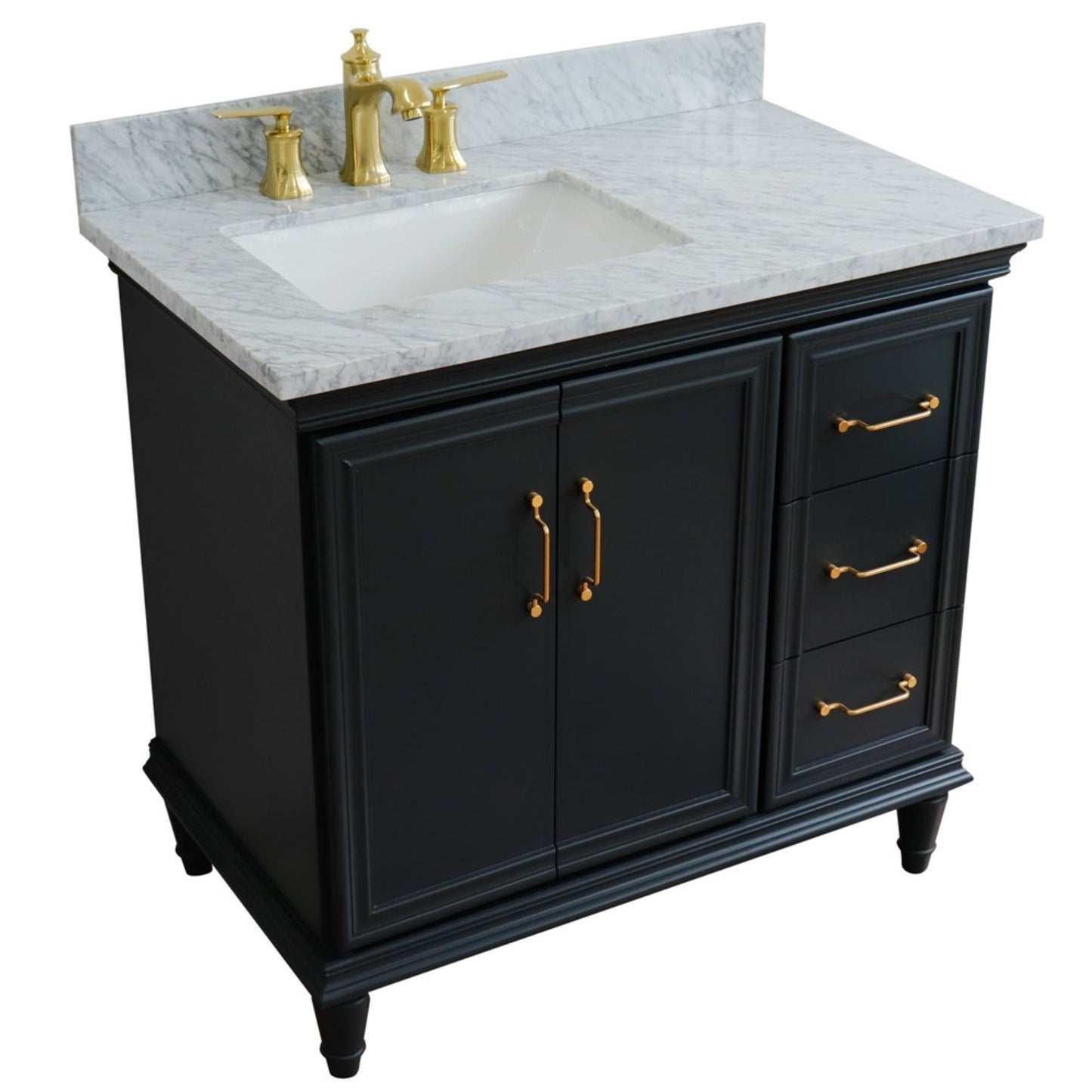 37" Single vanity in Dark Gray finish with White Carrara and rectangle sink Left door/Left sink