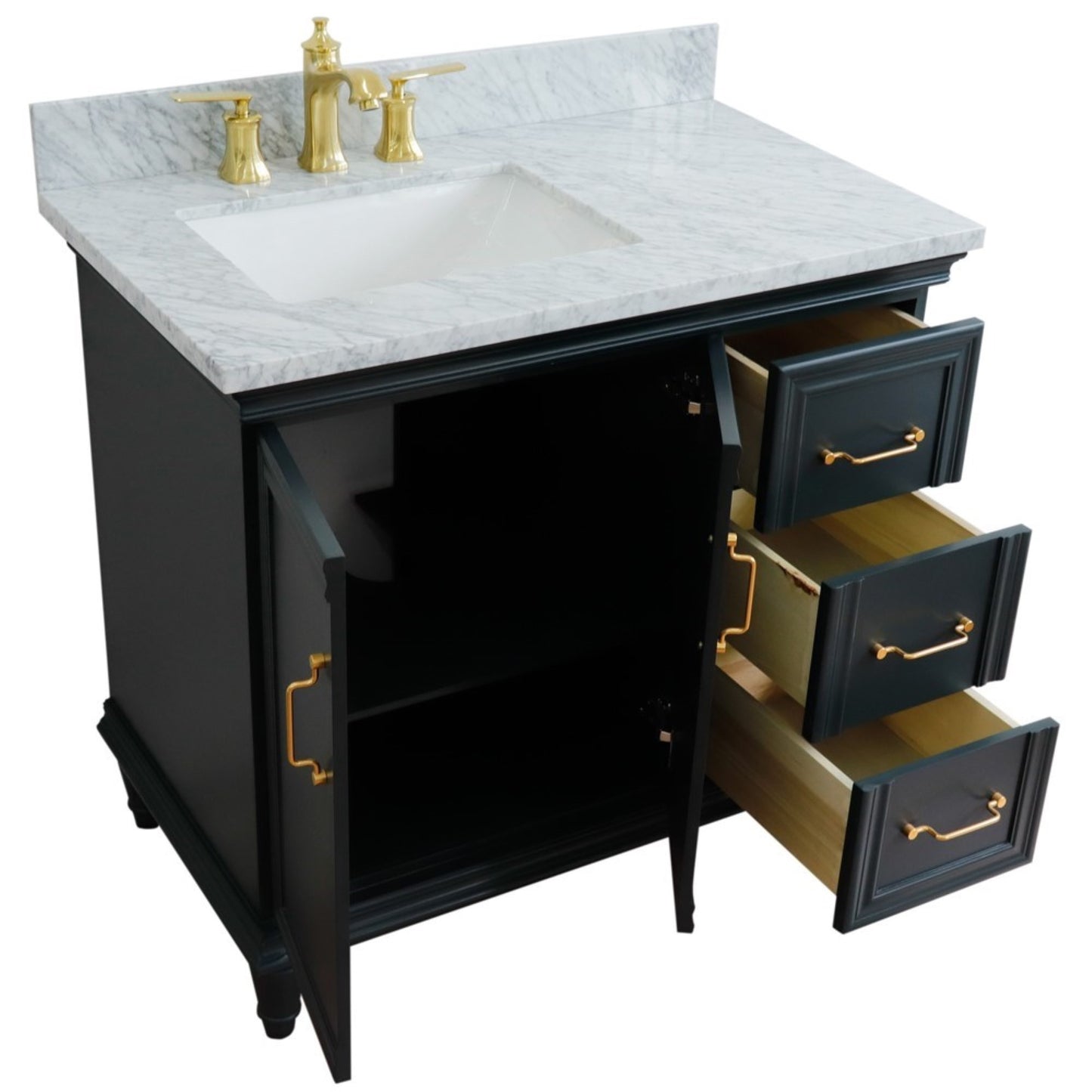 37" Single vanity in Dark Gray finish with White Carrara and rectangle sink Left door/Left sink