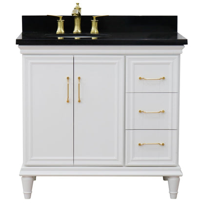 37" Single vanity in White finish with Black galaxy and oval sink Left door/Left sink