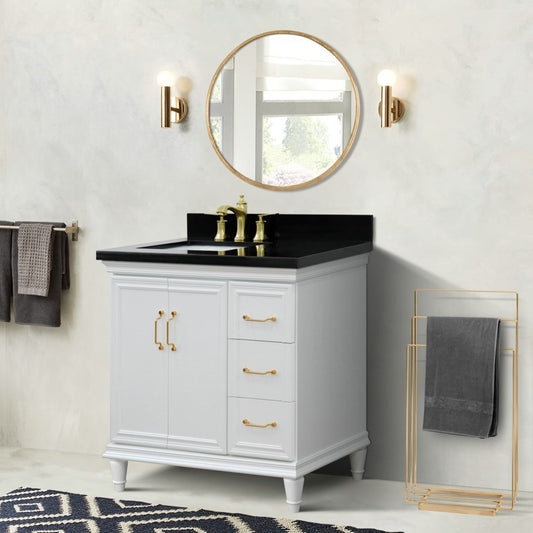 37" Single vanity in White finish with Black galaxy and rectangle sink Left door/Left sink