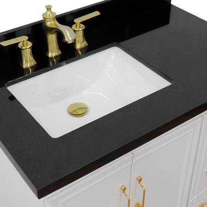 37" Single vanity in White finish with Black galaxy and rectangle sink Left door/Left sink