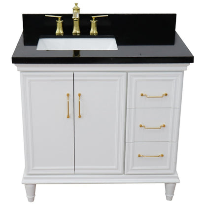 37" Single vanity in White finish with Black galaxy and rectangle sink Left door/Left sink