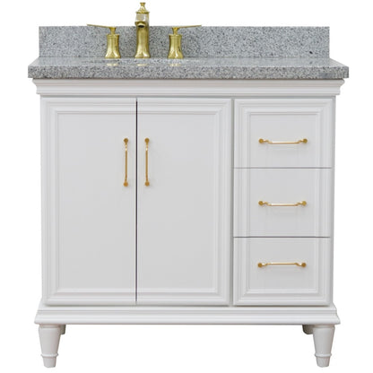 37" Single vanity in White finish with Gray granite and oval sink Left door/Left sink