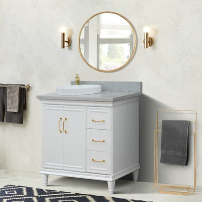 37" Single vanity in White finish with Gray granite and round sink Left door/Left sink