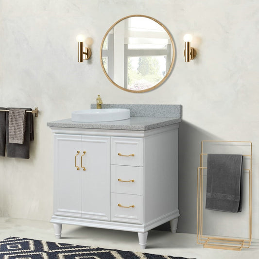 37" Single vanity in White finish with Gray granite and round sink Left door/Left sink