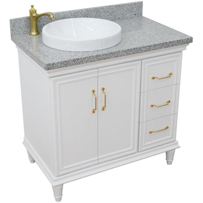 37" Single vanity in White finish with Gray granite and round sink Left door/Left sink