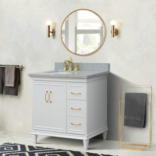 37" Single vanity in White finish with Gray granite and rectangle sink Left door/Left sink