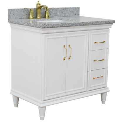 37" Single vanity in White finish with Gray granite and rectangle sink Left door/Left sink