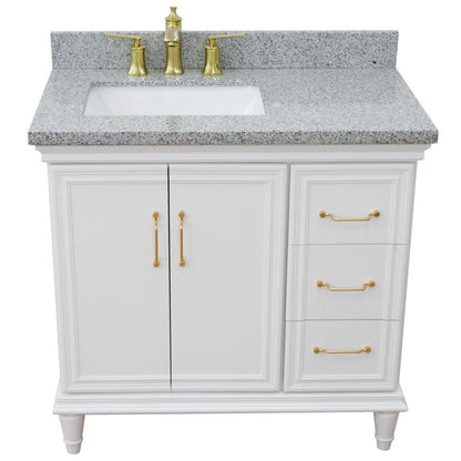 37" Single vanity in White finish with Gray granite and rectangle sink Left door/Left sink
