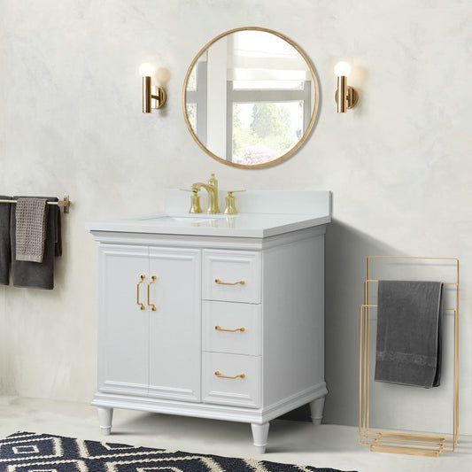 37" Single vanity in White finish with White engineered stone and rectangle sink Left door/Left sink