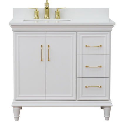 37" Single vanity in White finish with White engineered stone and rectangle sink Left door/Left sink