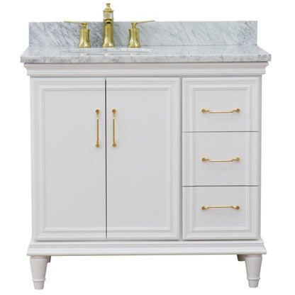 37" Single vanity in White finish with White Carrara and oval sink Left door/Left sink