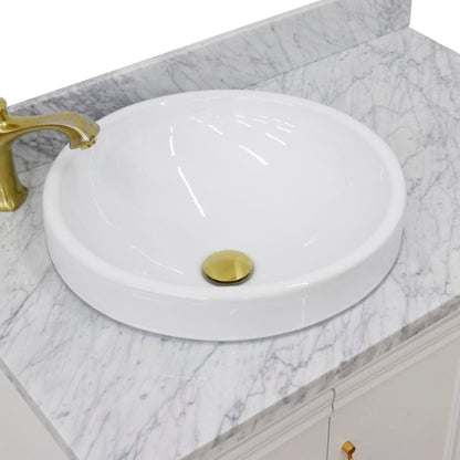37" Single vanity in White finish with White Carrara and round sink Left door/Left sink
