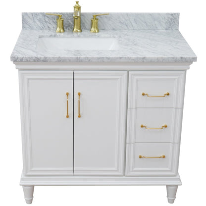 37" Single vanity in White finish with White Carrara and rectangle sink Left door/Left sink