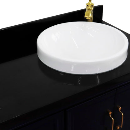 37" Single vanity in Blue finish with Black galaxy and round sink Right door/Right sink