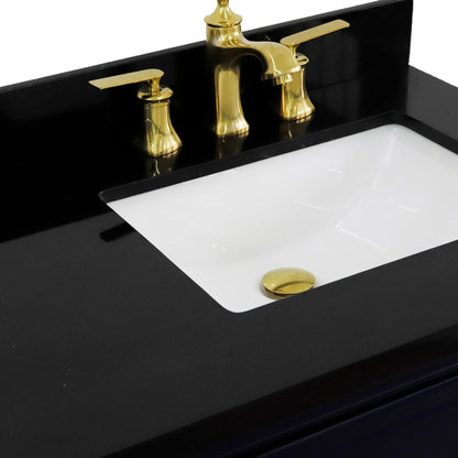 37" Single vanity in Blue finish with Black galaxy and rectangle sink Right door/Right sink