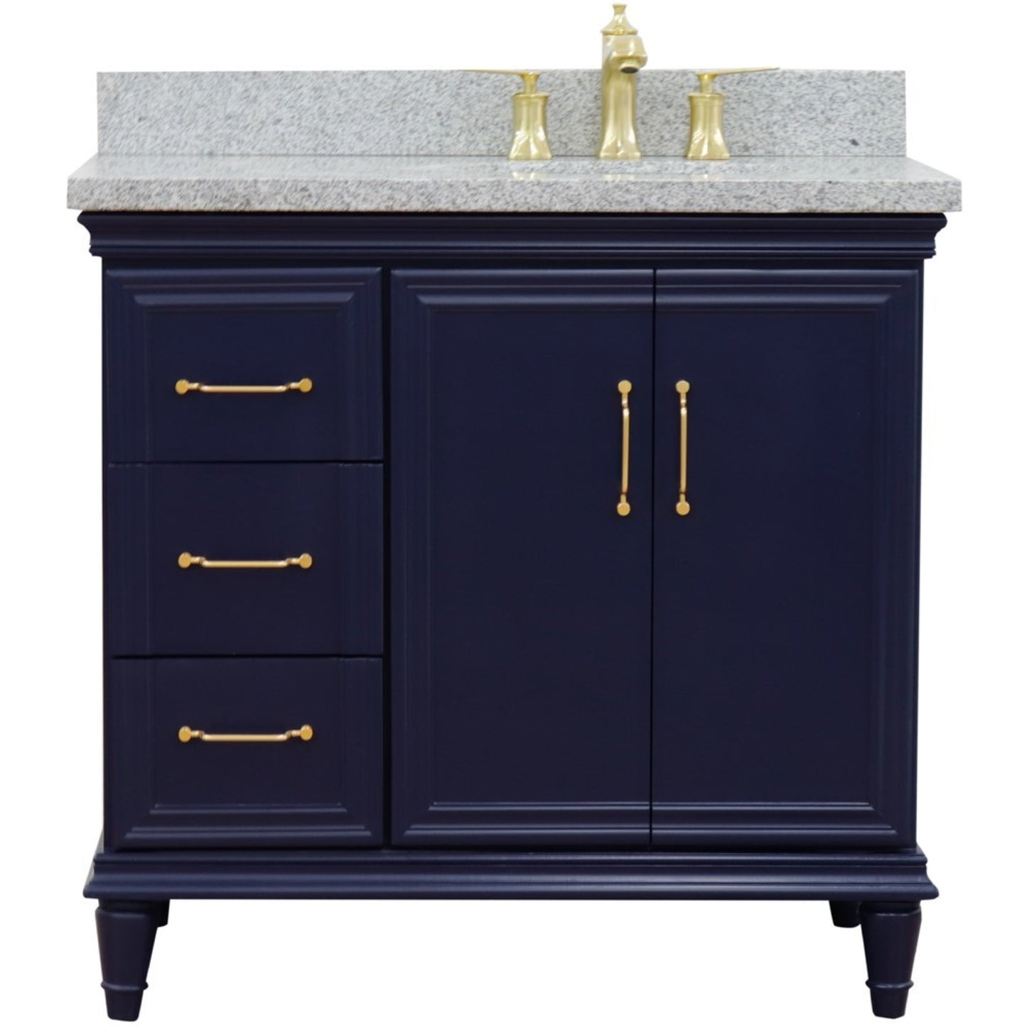 37" Single vanity in Blue finish with Gray granite and oval sink Right door/Right sink