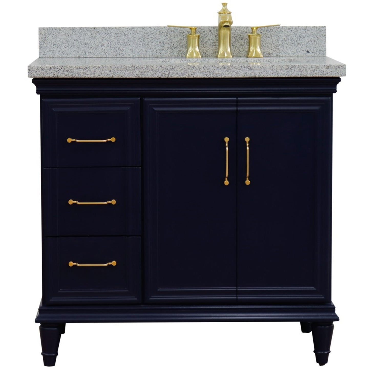 37" Single vanity in Blue finish with Gray granite and rectangle sink Right door/Right sink