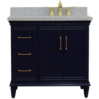 37" Single vanity in Blue finish with Gray granite and rectangle sink Right door/Right sink