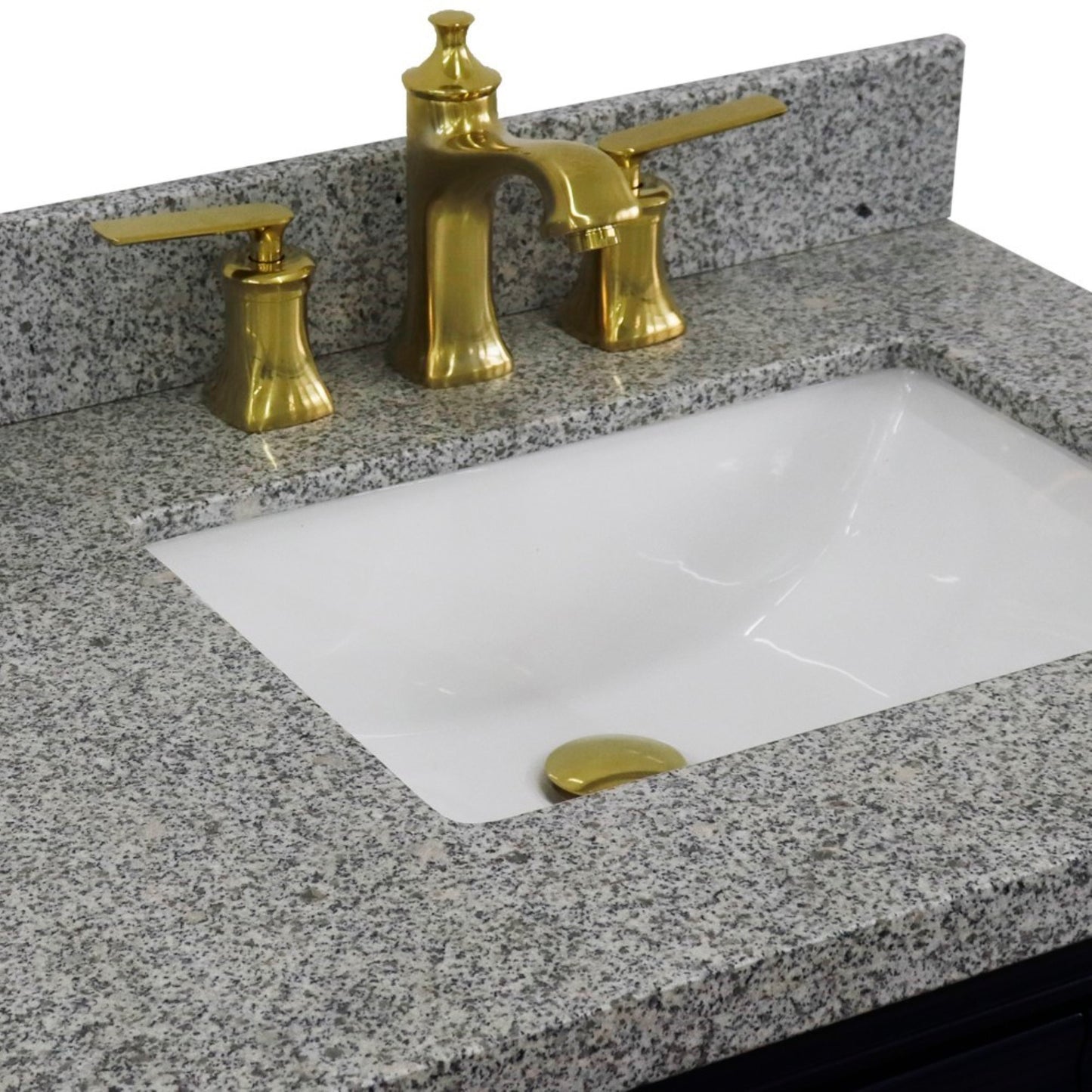 37" Single vanity in Blue finish with Gray granite and rectangle sink Right door/Right sink