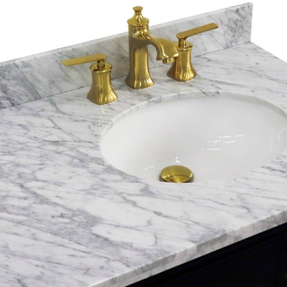 37" Single vanity in Blue finish with White Carrara and oval sink Right door/Right sink