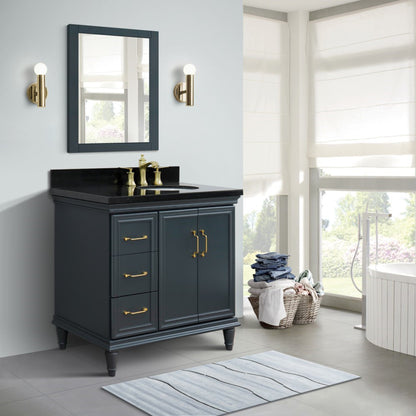 37" Single vanity in Dark Gray finish with Black galaxy and oval sink Right door/Right sink