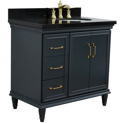 37" Single vanity in Dark Gray finish with Black galaxy and oval sink Right door/Right sink