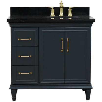 37" Single vanity in Dark Gray finish with Black galaxy and oval sink Right door/Right sink