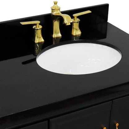 37" Single vanity in Dark Gray finish with Black galaxy and oval sink Right door/Right sink