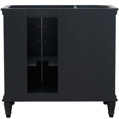37" Single vanity in Dark Gray finish with Black galaxy and oval sink Right door/Right sink