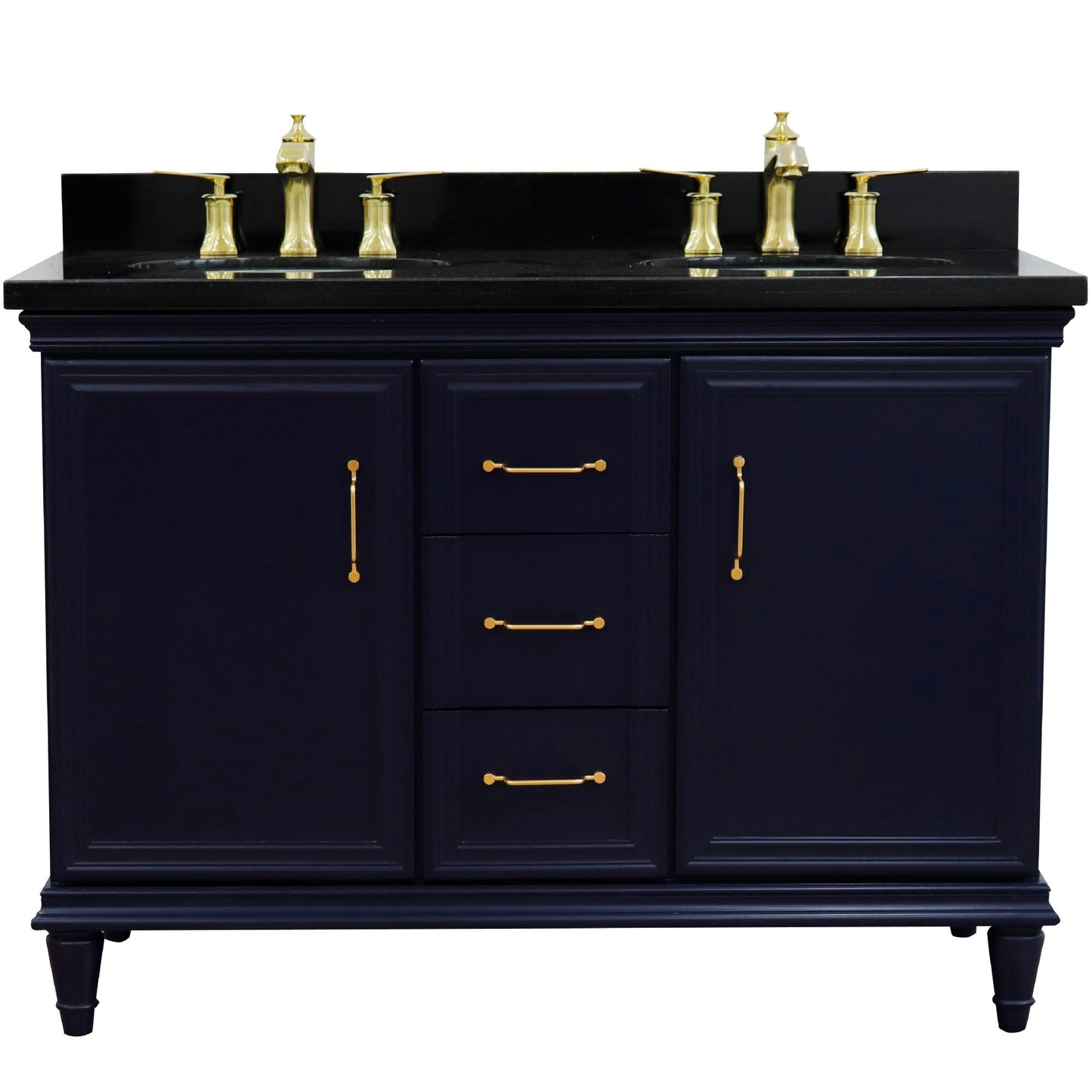 49" Double vanity in Blue finish with Black galaxy and oval sink