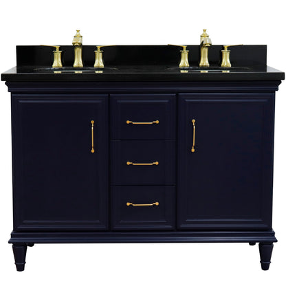 49" Double vanity in Blue finish with Black galaxy and oval sink