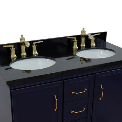 49" Double vanity in Blue finish with Black galaxy and oval sink