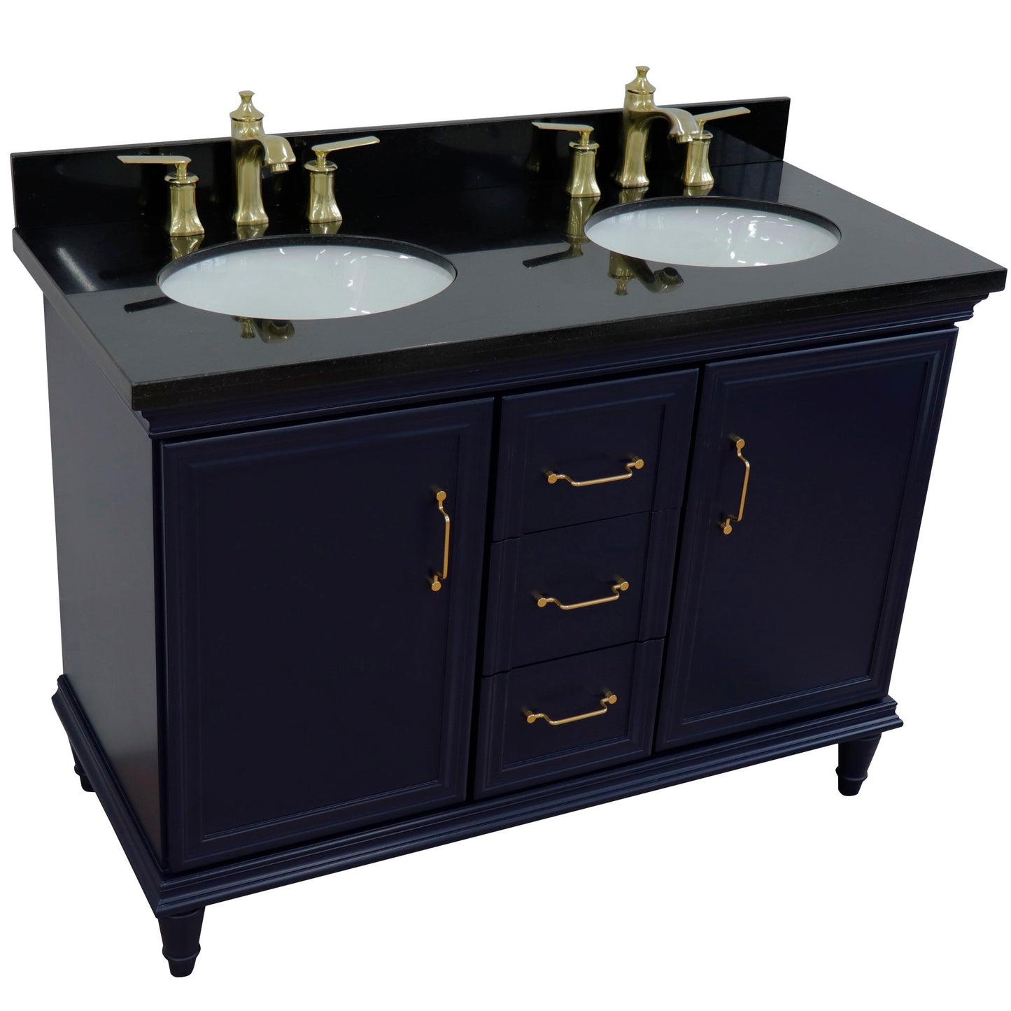 49" Double vanity in Blue finish with Black galaxy and oval sink