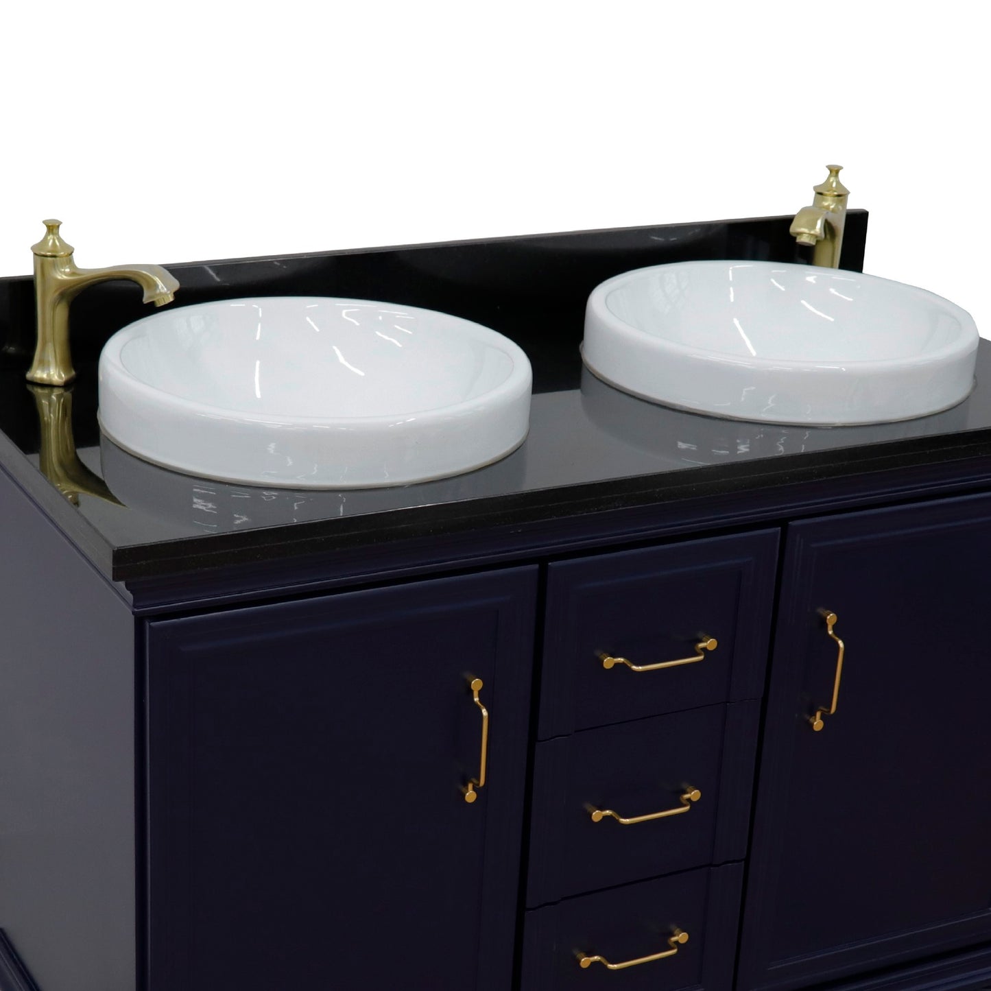 49" Double vanity in Blue finish with Black galaxy and round sink