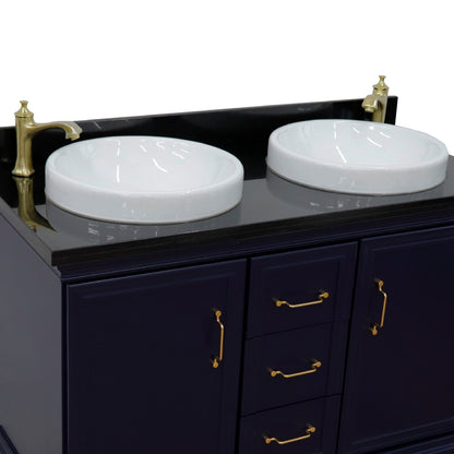 49" Double vanity in Blue finish with Black galaxy and round sink