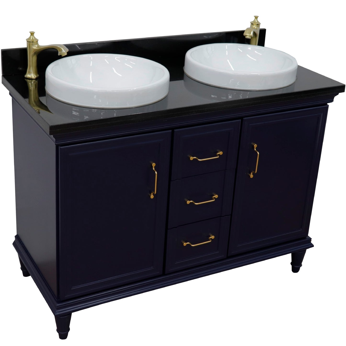 49" Double vanity in Blue finish with Black galaxy and round sink