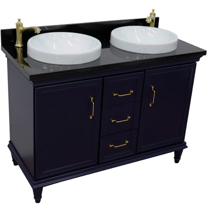 49" Double vanity in Blue finish with Black galaxy and round sink