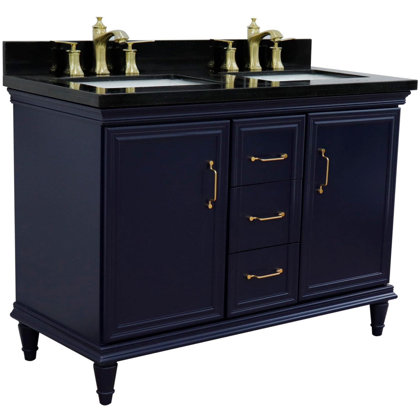 49" Double vanity in Blue finish with Black galaxy and rectangle sink