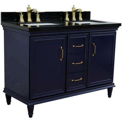 49" Double vanity in Blue finish with Black galaxy and rectangle sink
