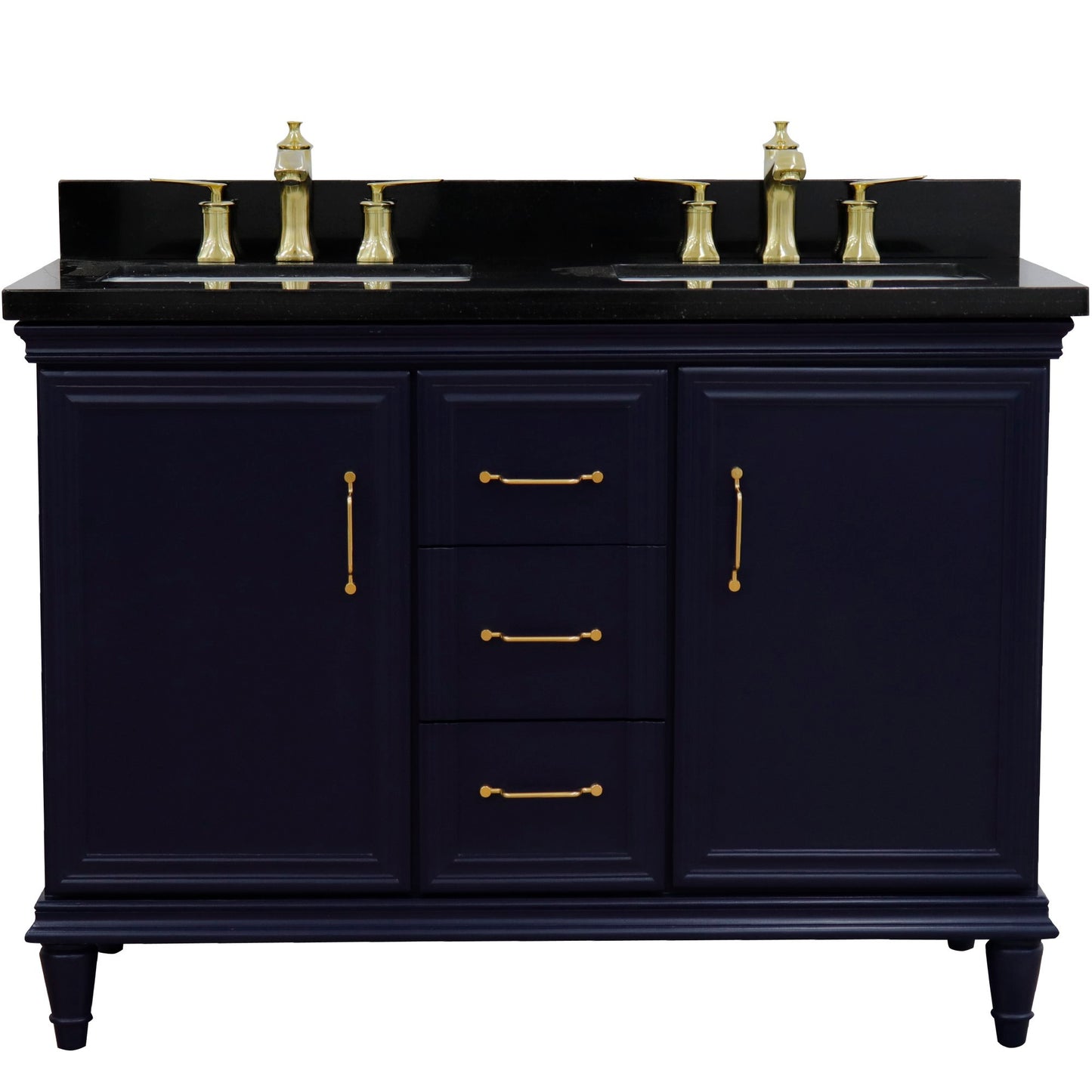 49" Double vanity in Blue finish with Black galaxy and rectangle sink